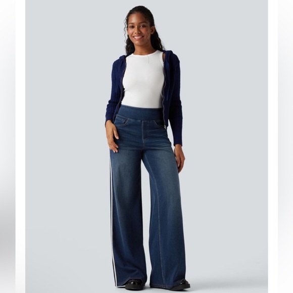 NWT Halara Wide Leg Flex Denim with White Stripes Size L - Picture 6 of 12